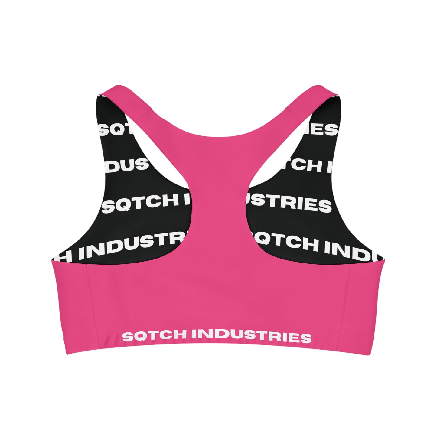 Back of a pink & black sports bra