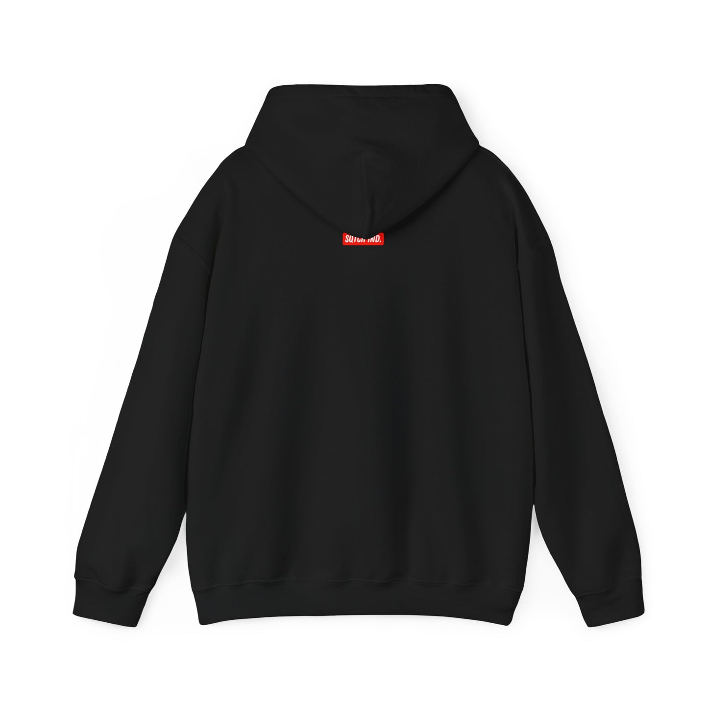 Black hoody with a red sporty logo by Sqtch Industries