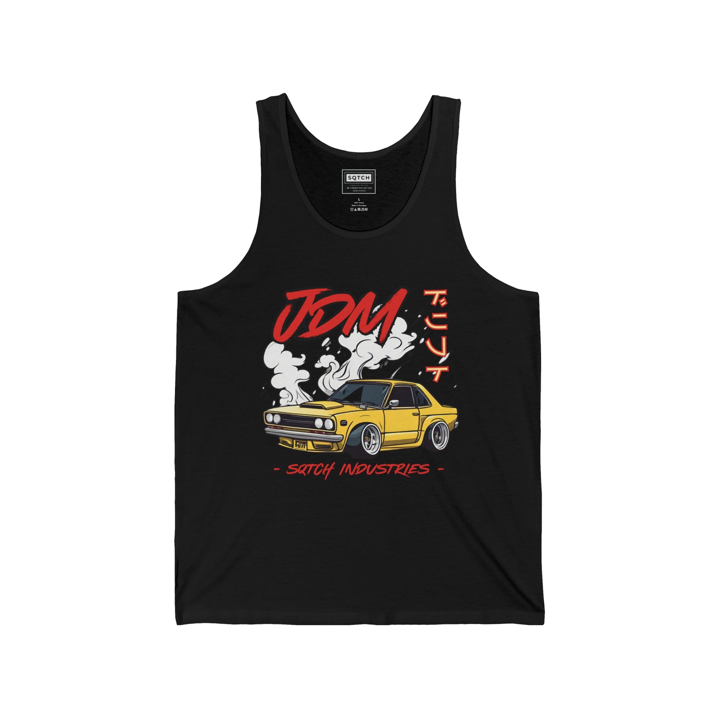 Black drifting singlet with a cool jdm car graphic & logo by Sqtch Industries