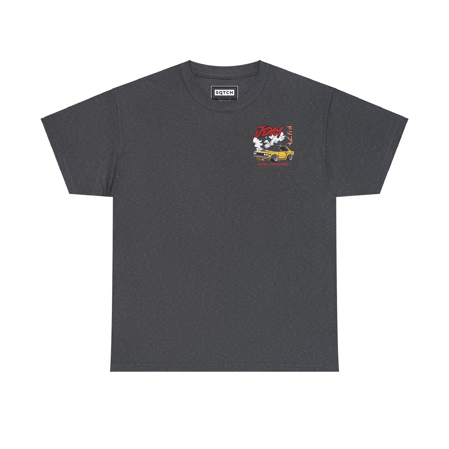 Grey drifting shirt with a cool jdm car graphic & logo by Sqtch Industries