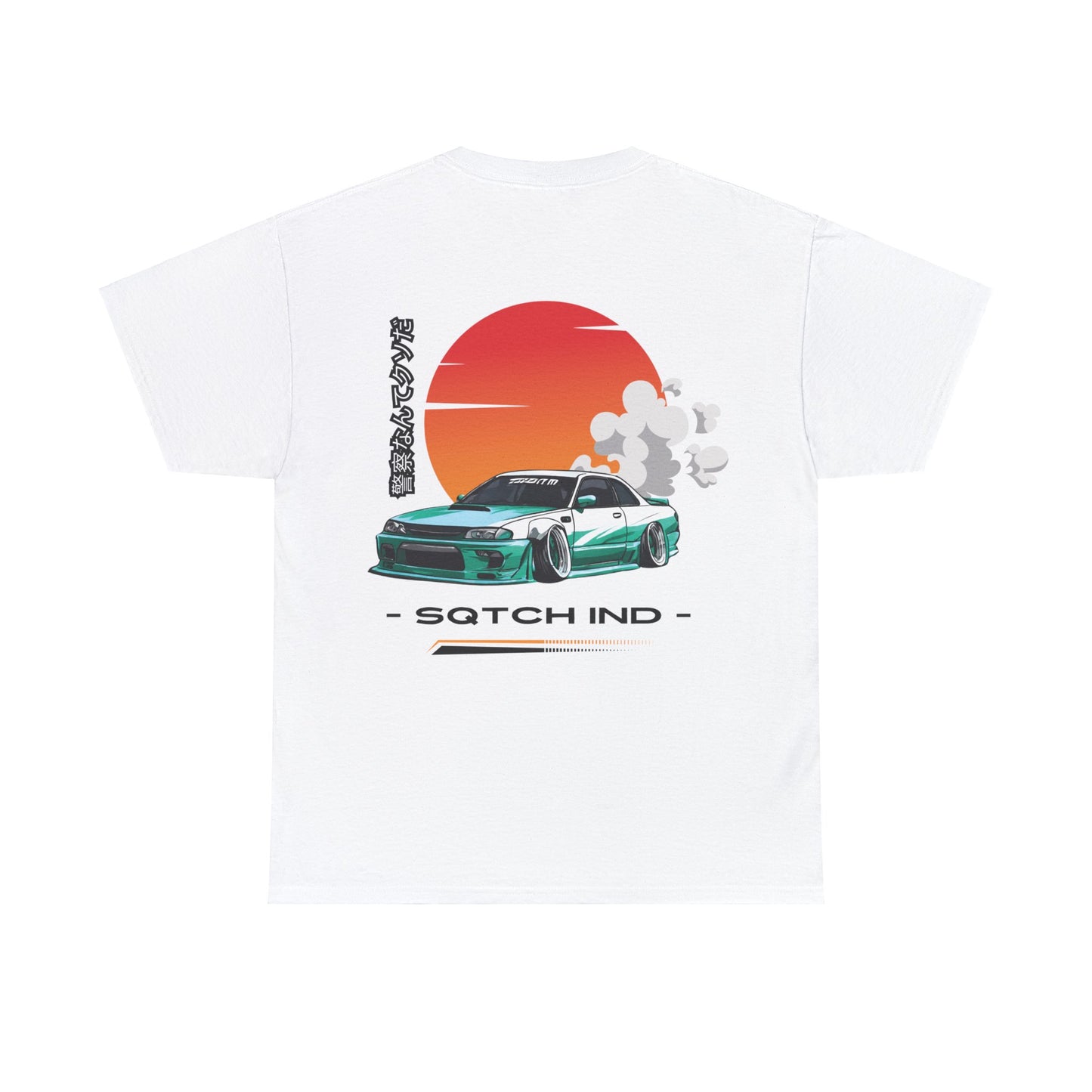 White tee with a cool jdm car graphic & logo by Sqtch Industries