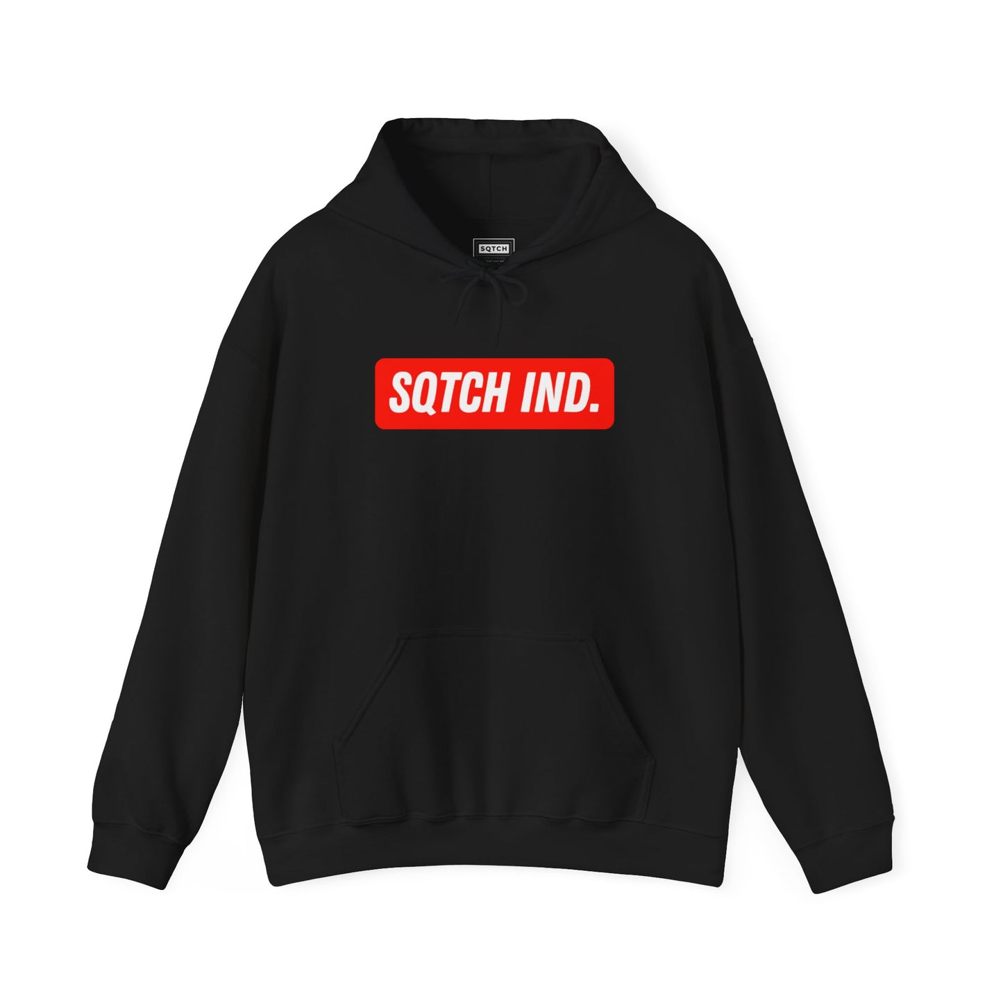 Black hoody with a red sporty logo by Sqtch Industries