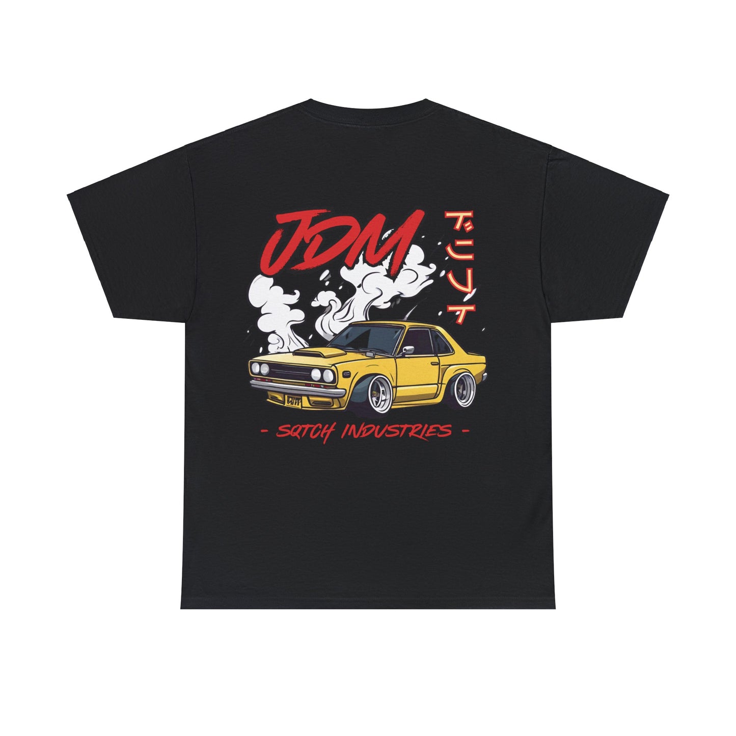 Back of a Black drifting shirt with a cool jdm car graphic & logo by Sqtch Industries