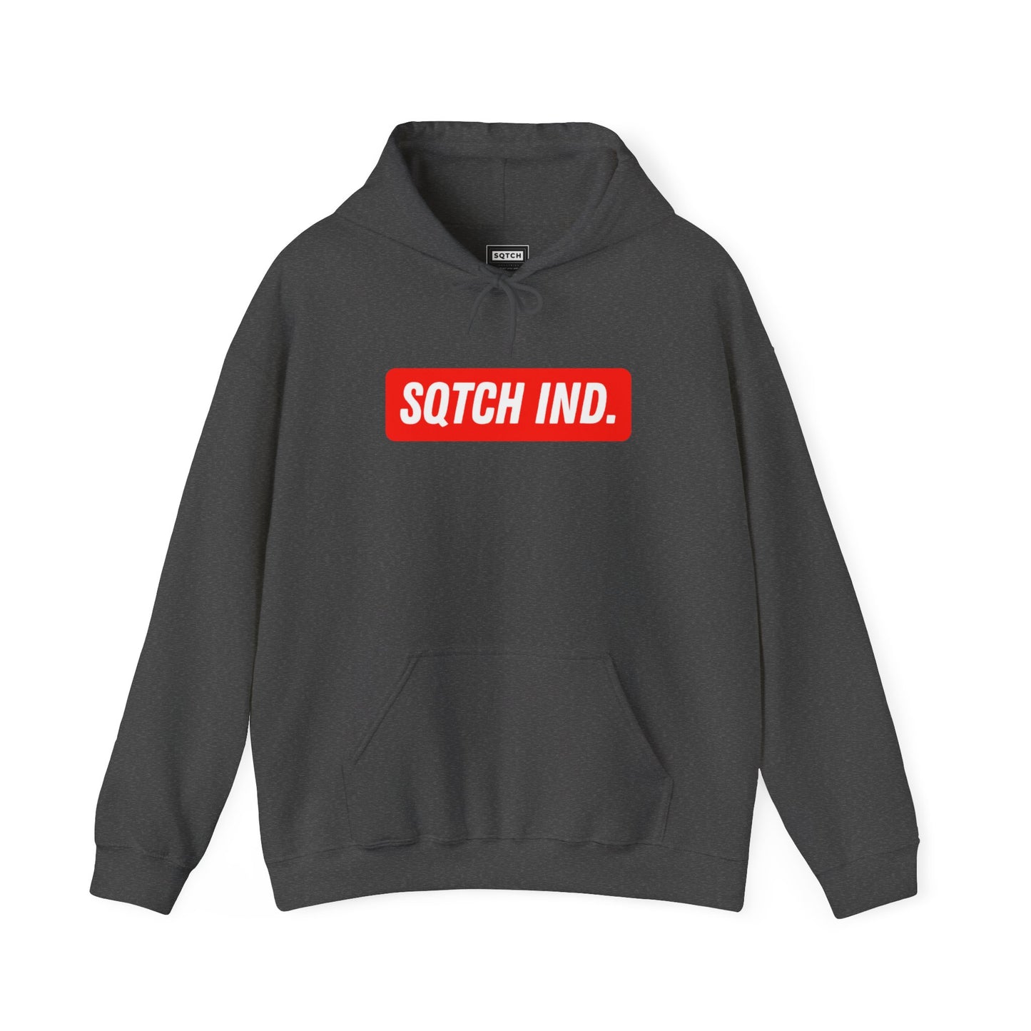 Grey hoody with a red sporty logo by Sqtch Industries