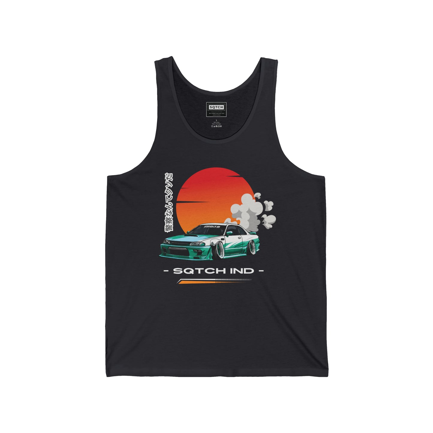 Grey singlet with a cool jdm car graphic & logo by Sqtch Industries