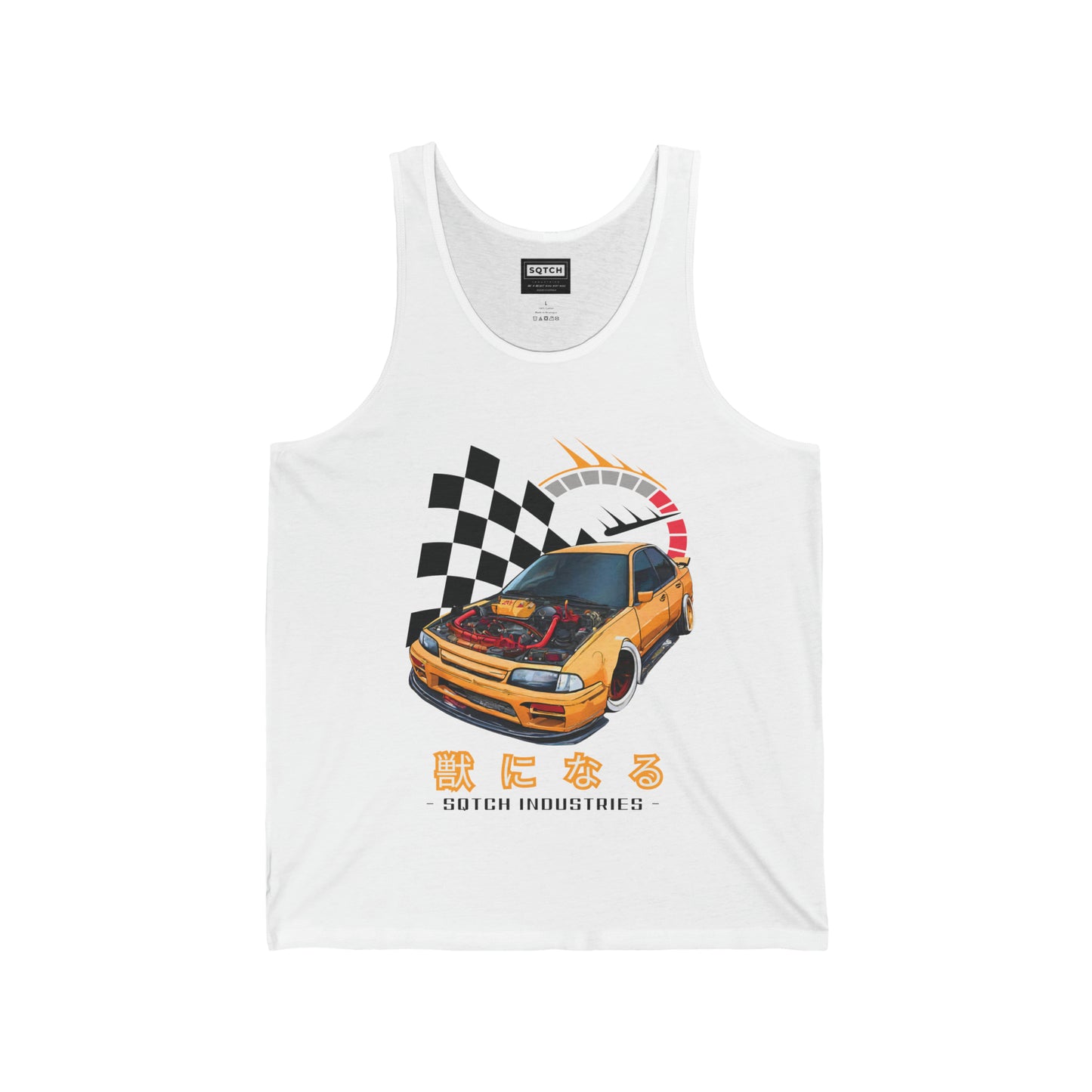 White drifting singlet with a cool jdm car graphic & logo by Sqtch Industries