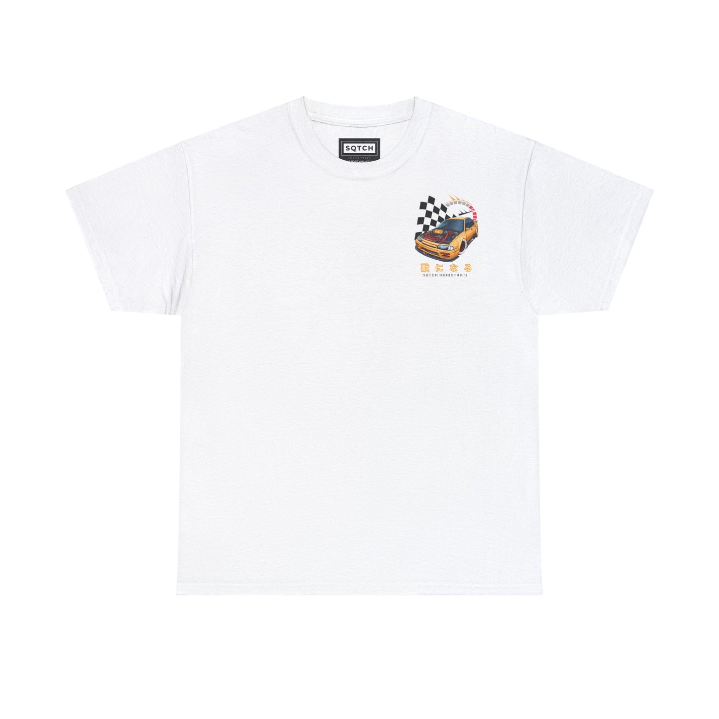 White drifting shirt with a cool jdm car graphic & logo by Sqtch Industries