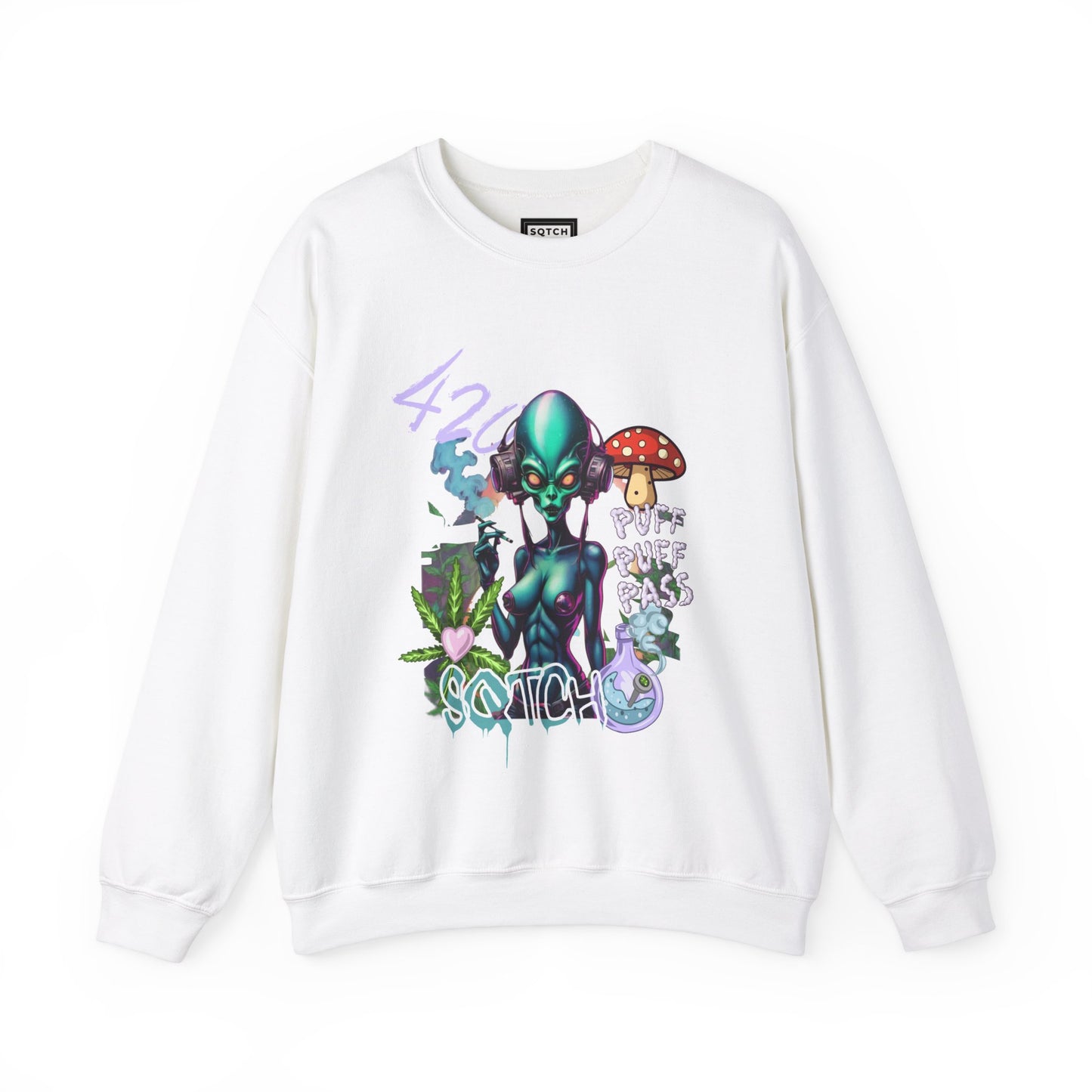 Sqtch Industries Puff Puff Pass Alien Graphic- Sweatshirt