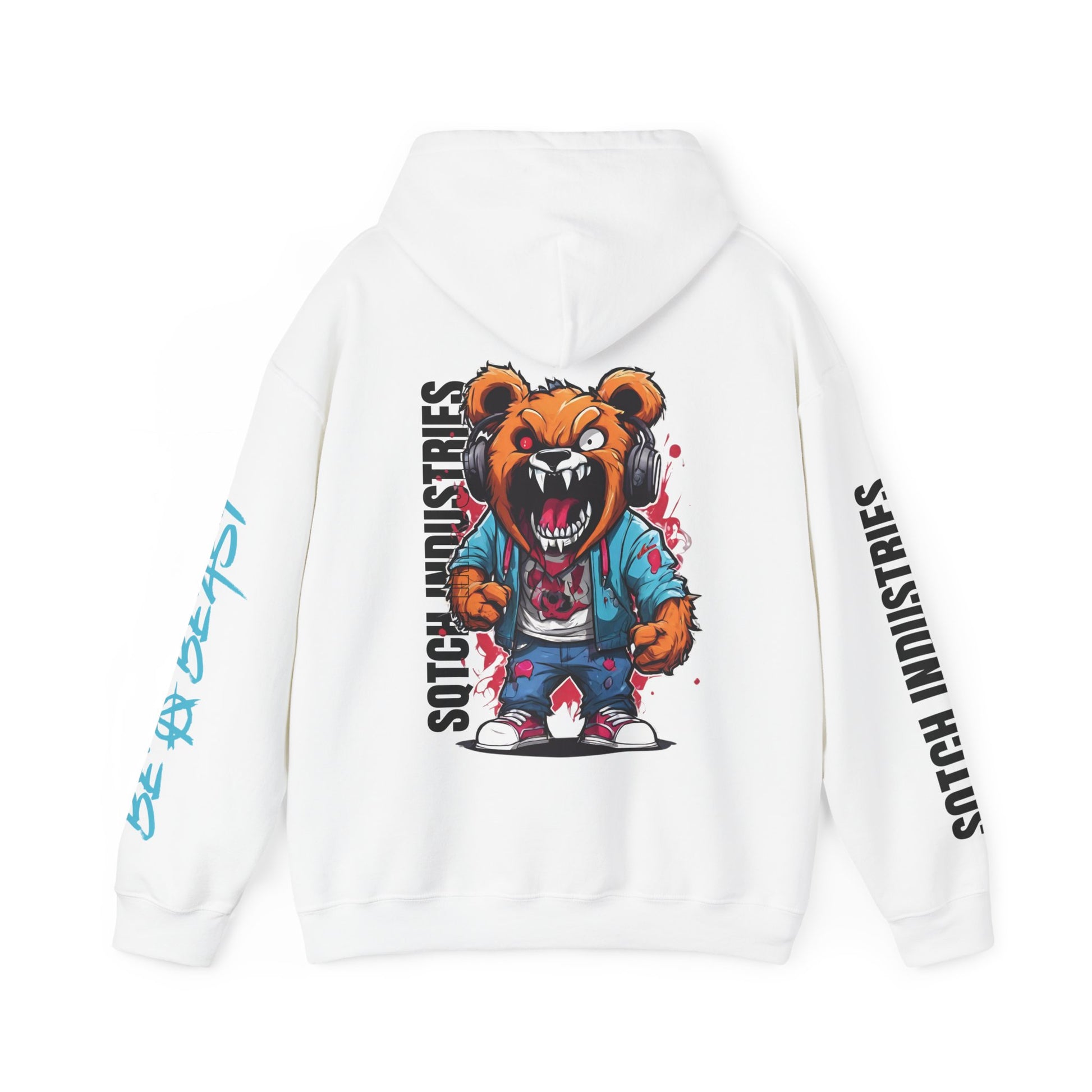 Back of a white teddy bear graphic cartoon hoodie 