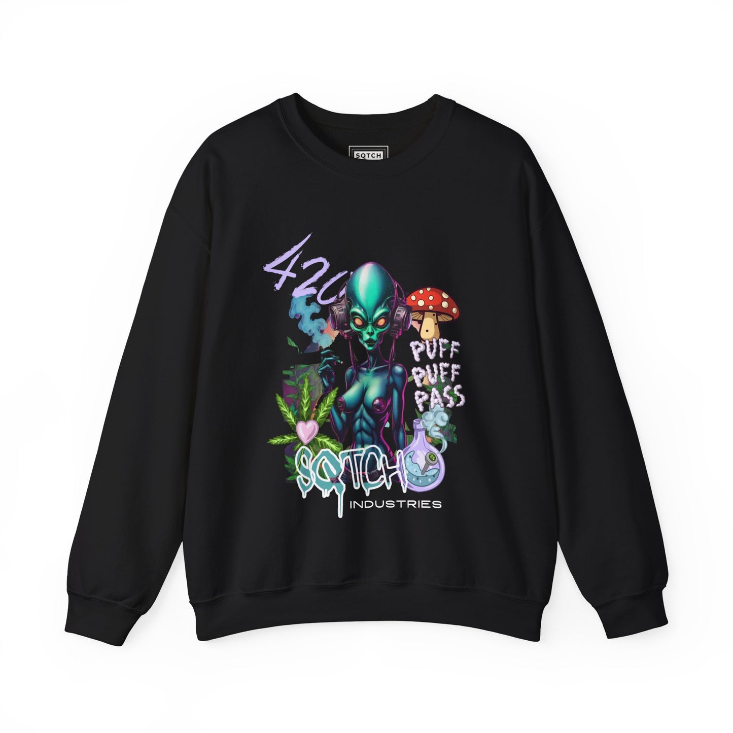 Sqtch Industries Puff Puff Pass Alien Graphic- Sweatshirt