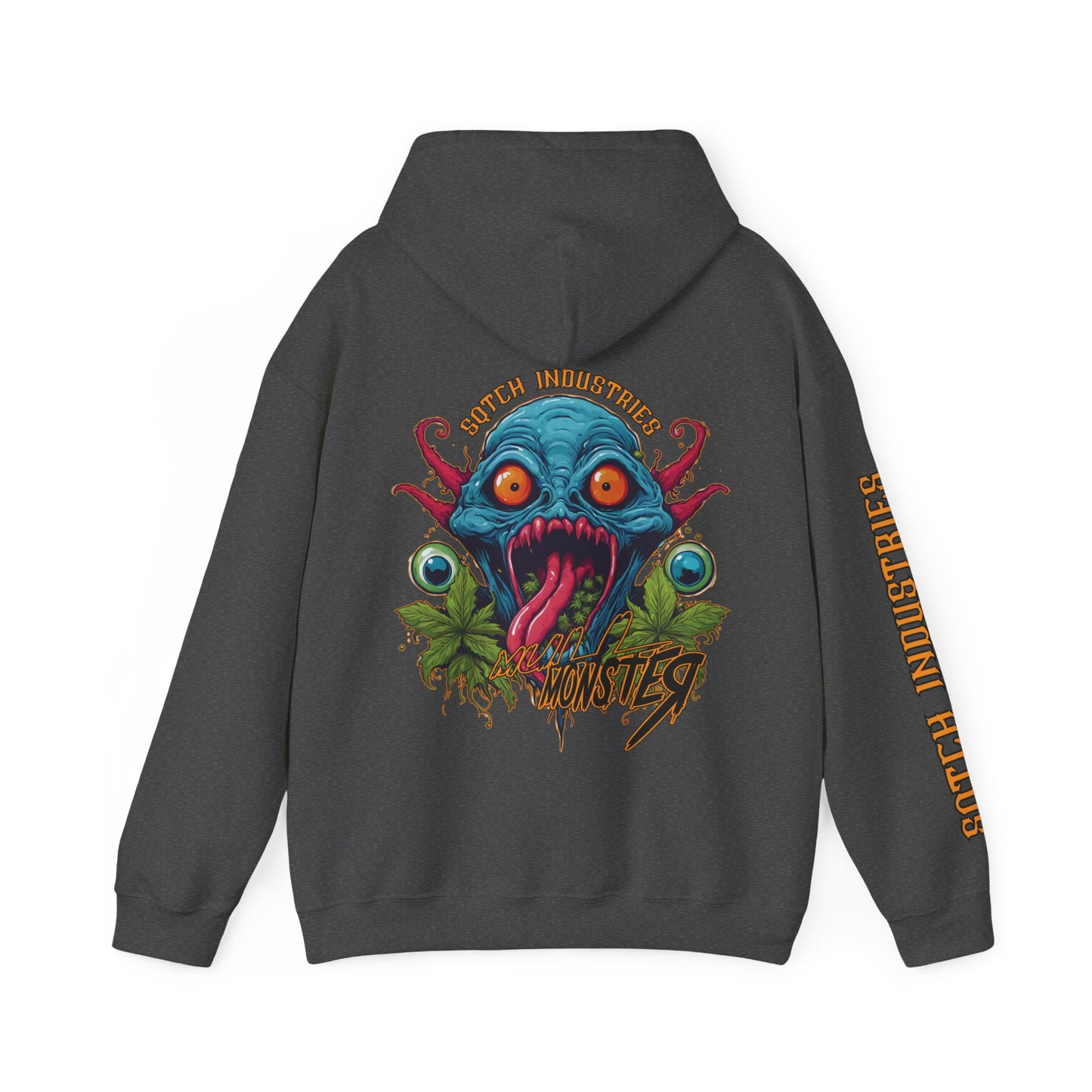 Back of a grey cartoon style four twenty hoody