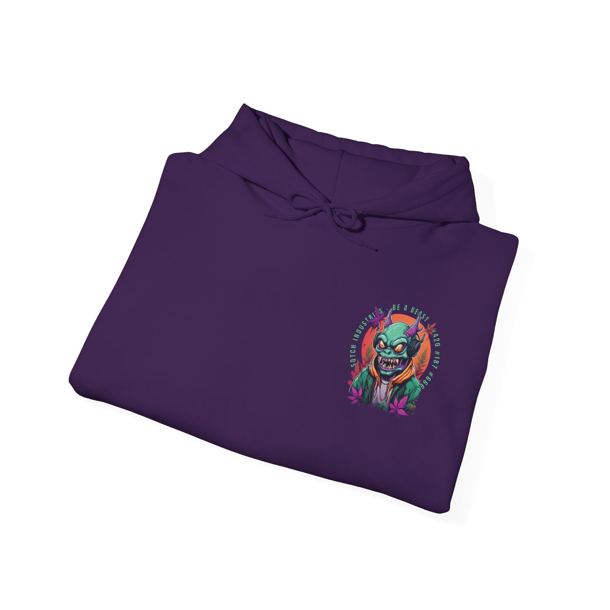 Purple cartoon style gunja goblin four twenty hoody folded