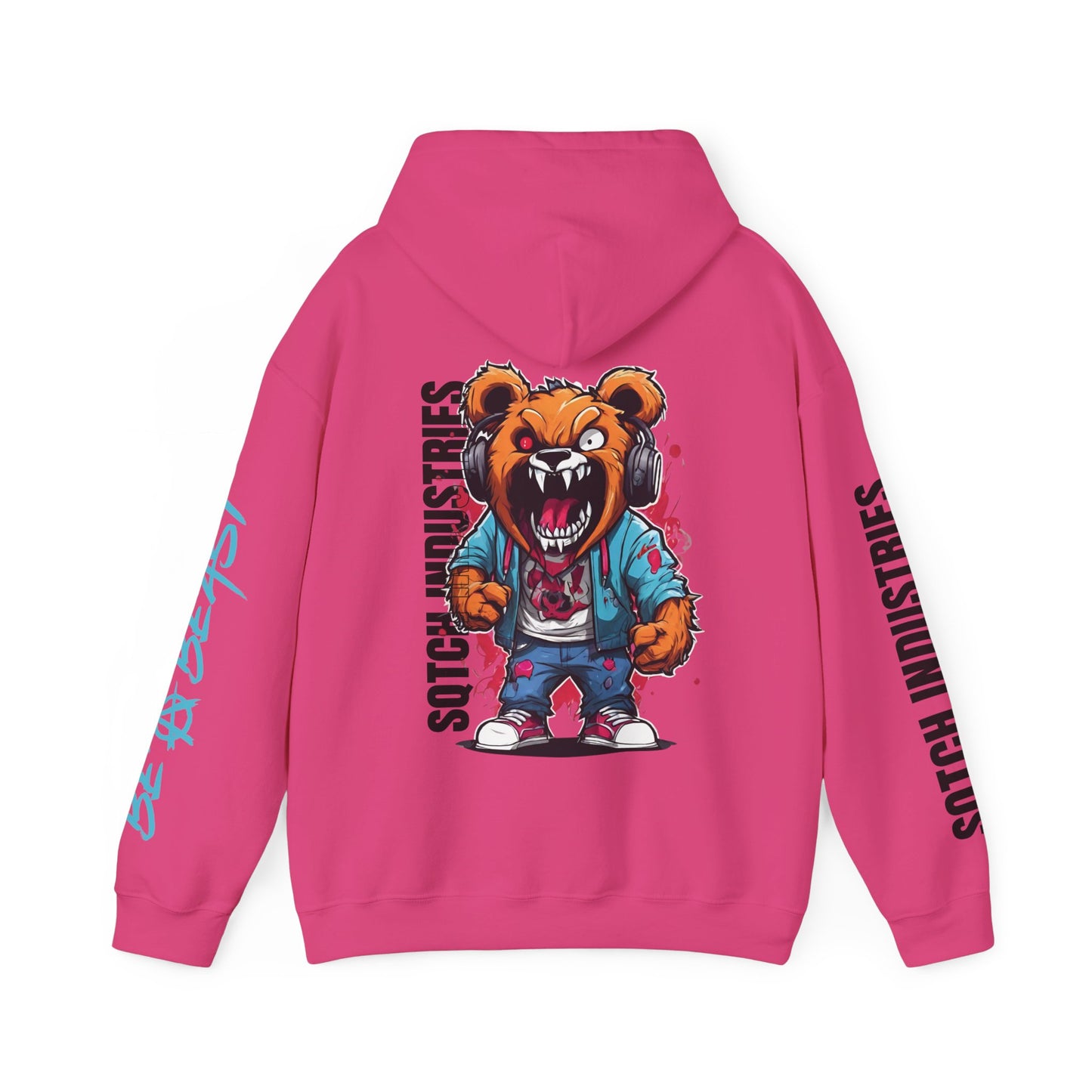 Back of a pink teddy bear graphic cartoon hoodie 