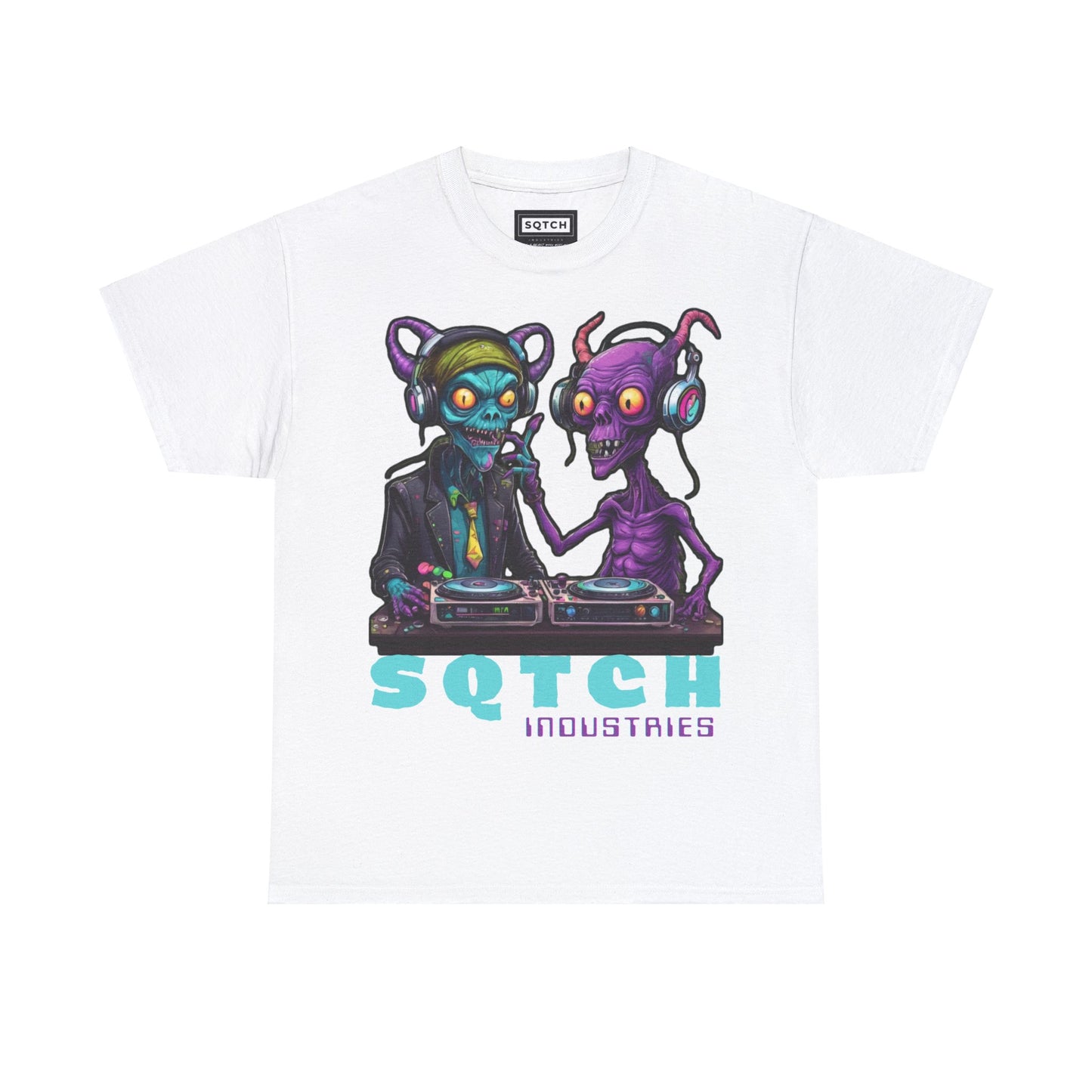 White cartoon alien graphic tee