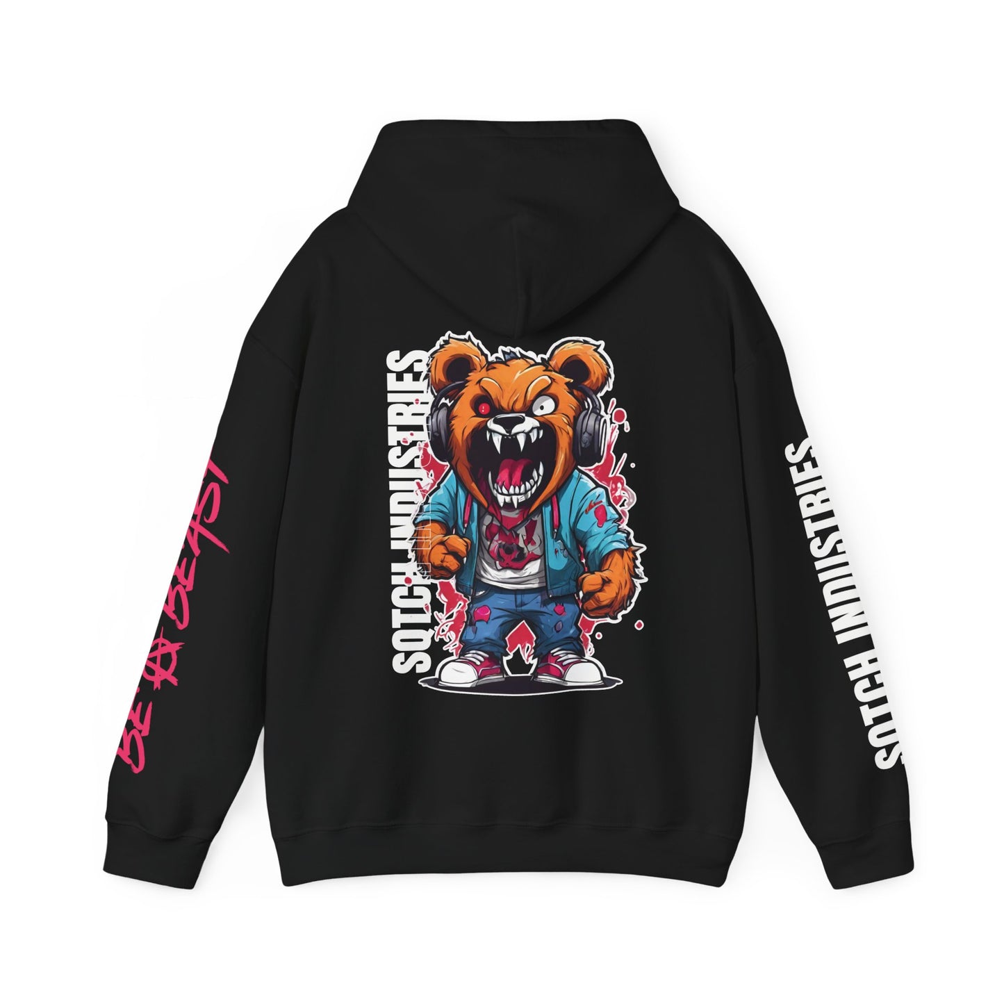 Back of a black teddy bear graphic cartoon hoodie 