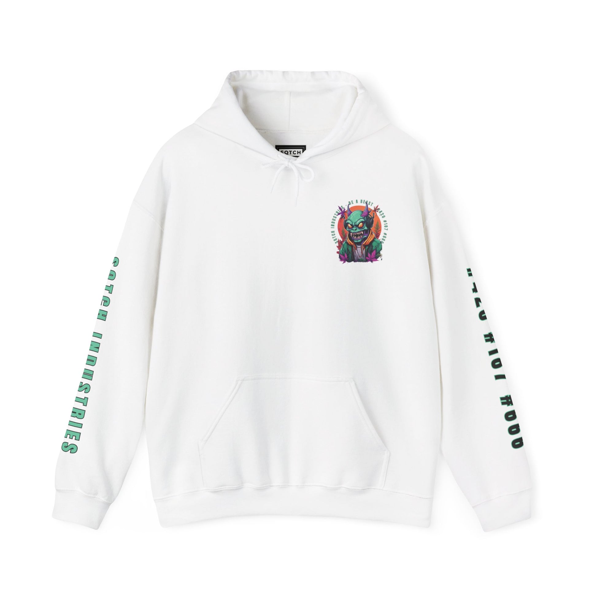 White gunja goblin graphic hoody