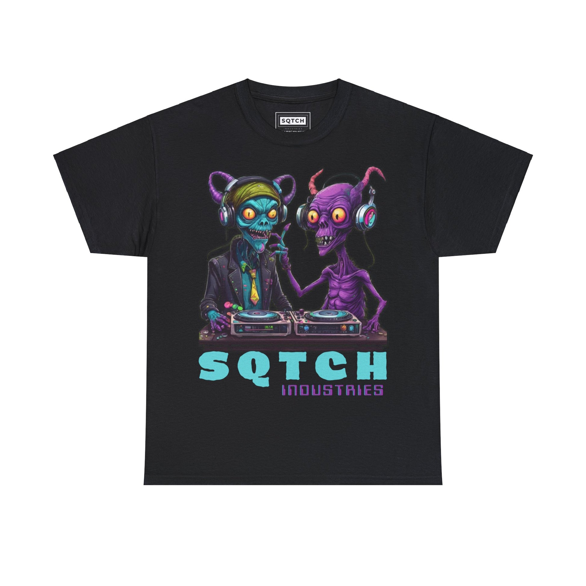 Black alien graphic cartoon tee