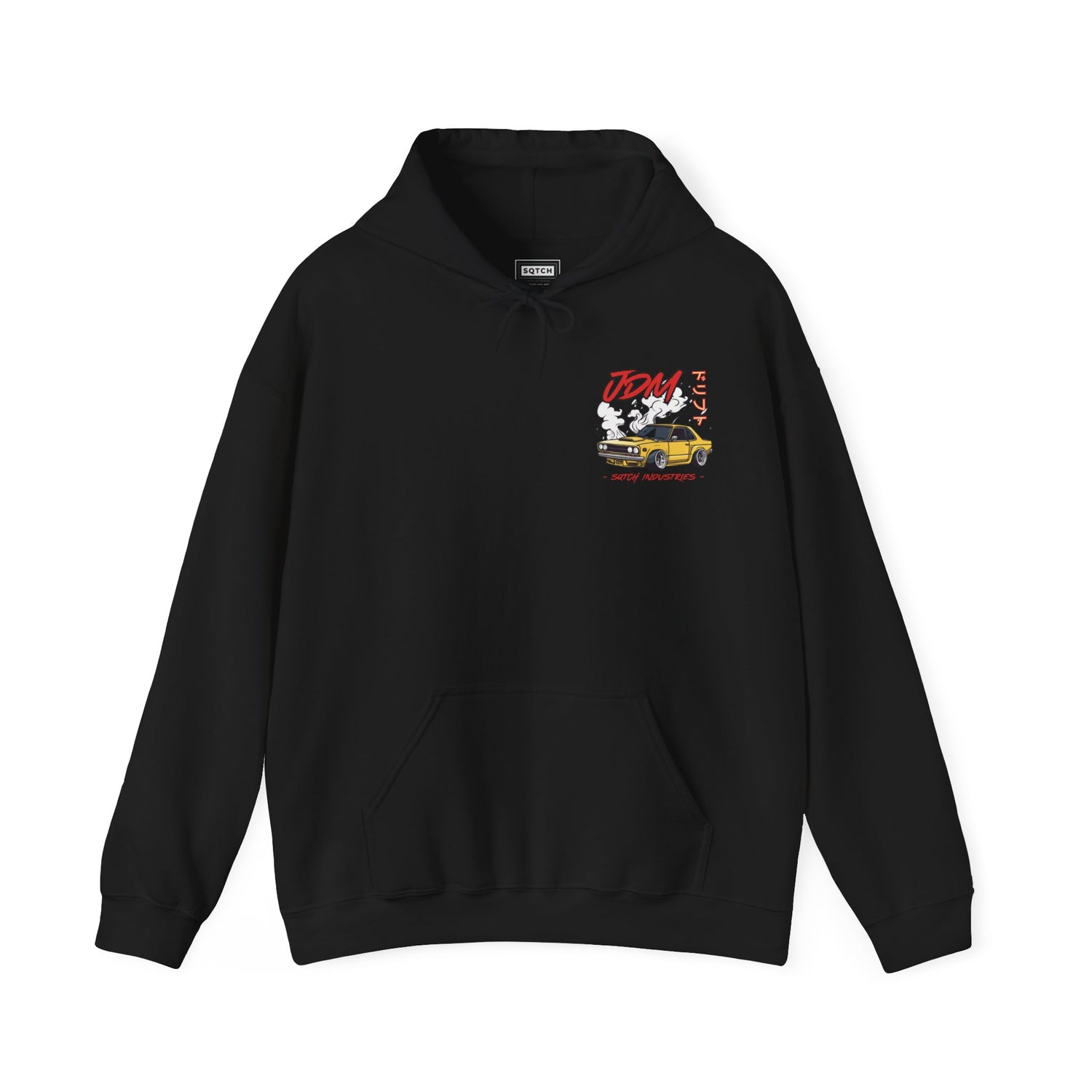 Black drifting hoody with a cool jdm car graphic & logo by Sqtch Industries 