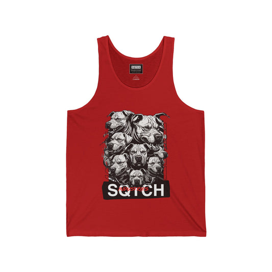 Red mens singlet with a graphic logo
