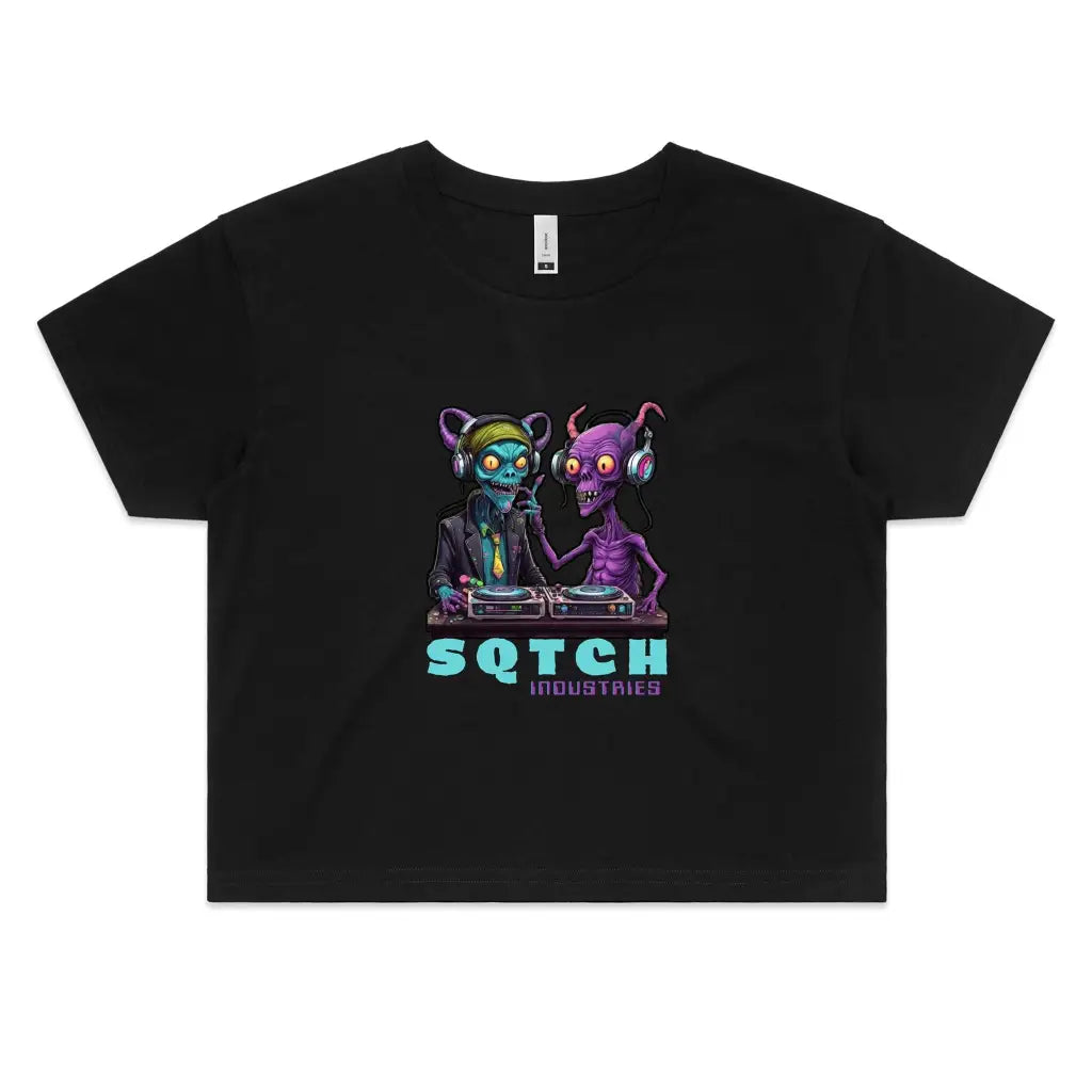 Alien Dj’s Graphic - Ladies Crop Tee Black / Extra Small crop top, graphics, ladies,