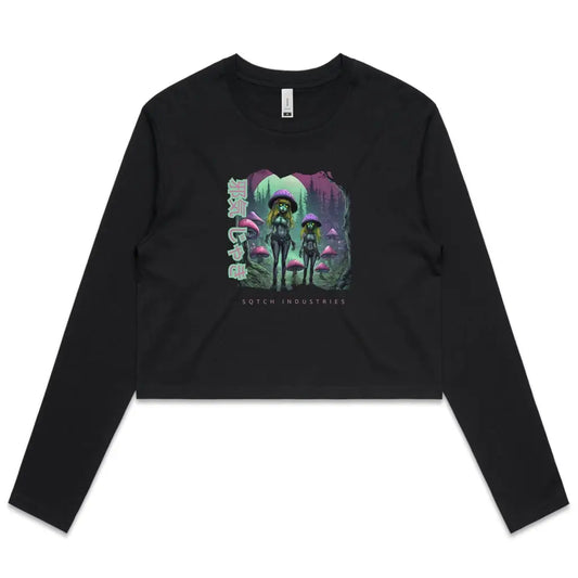 Evil Souls Mushroom - Ladies Long Sleeve Crop Tee Black / Extra Small graphics, ladies,