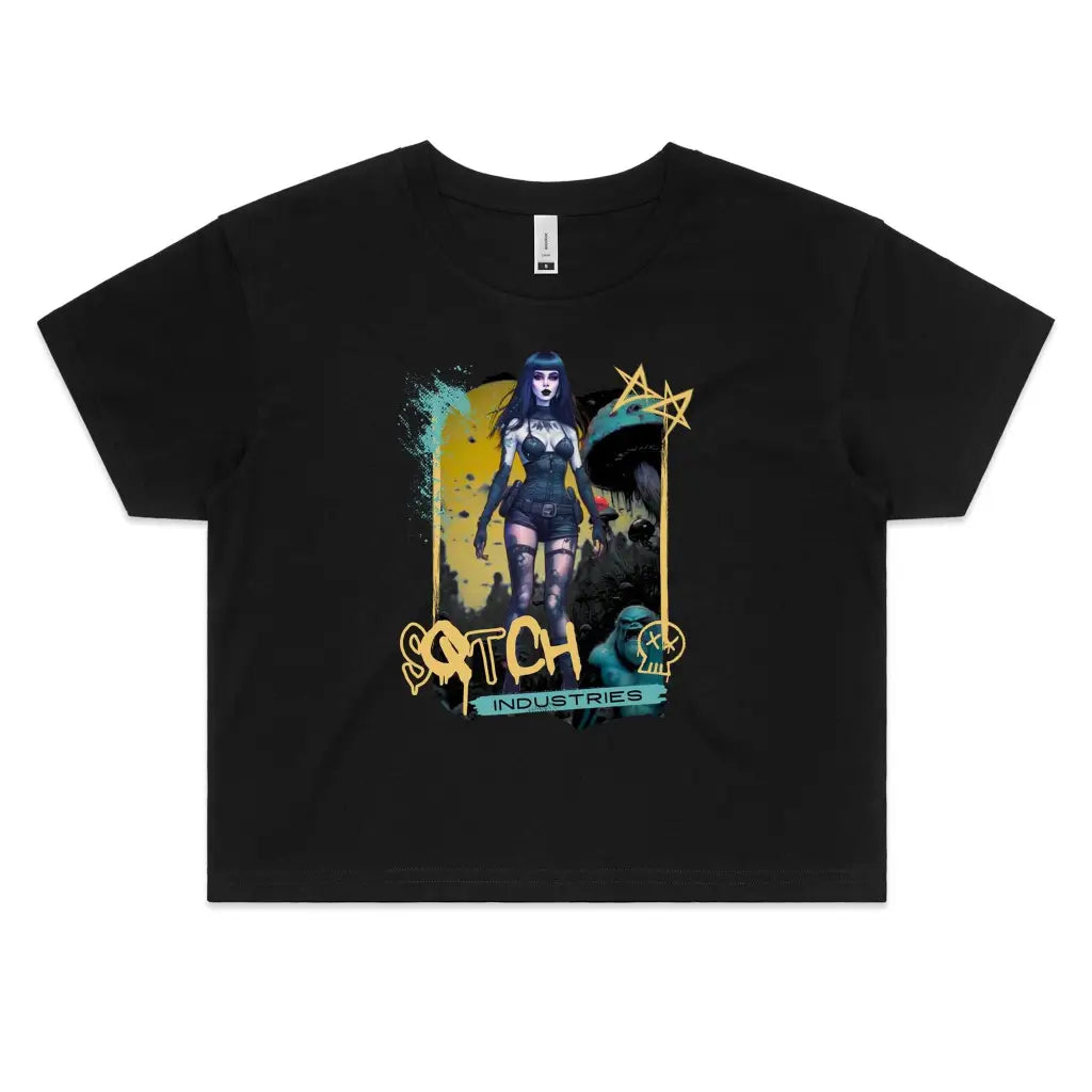 Sqtch Industries Beauty & Beasts Graphic - Ladies Crop Tee Black / Extra Small crop top,