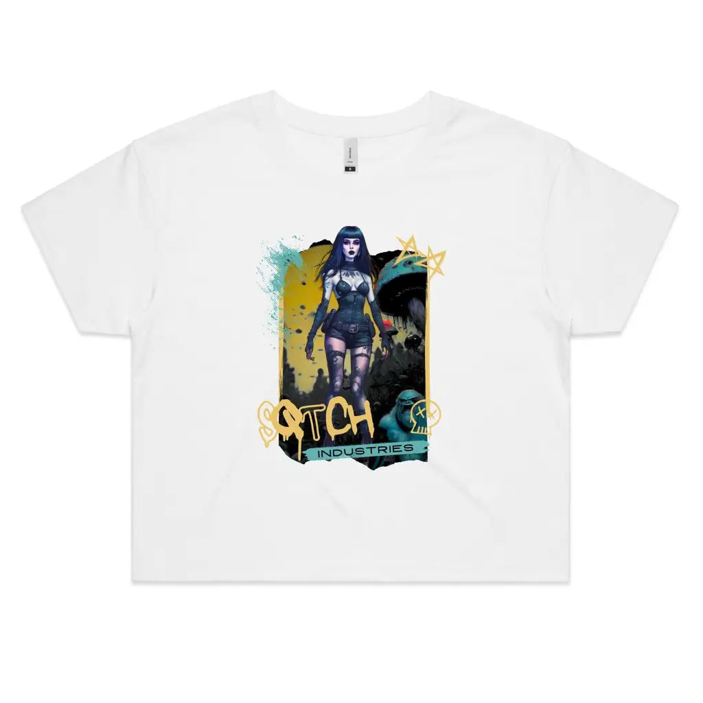 Sqtch Industries Beauty & Beasts Graphic - Ladies Crop Tee White / Extra Small crop top,