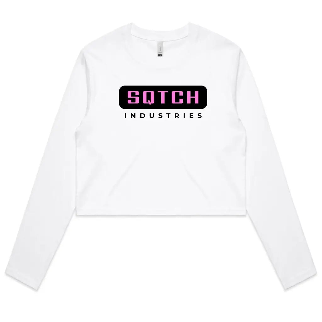 Sqtch Industries - Ladies Long Sleeve Crop Tee White / Extra Small ladies, longsleeve