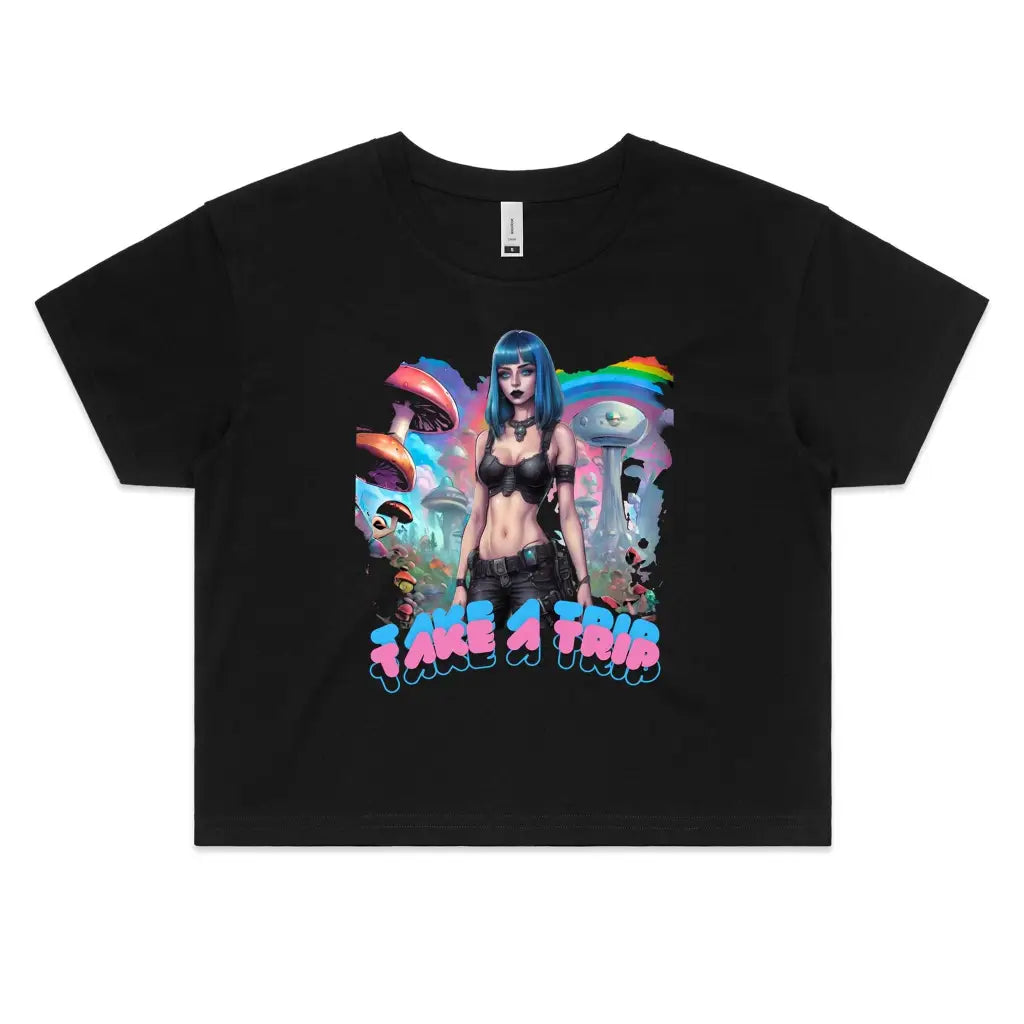 Sqtch Industries Take A Trip - Ladies Graphic Crop Tee Black / Extra Small crop top,